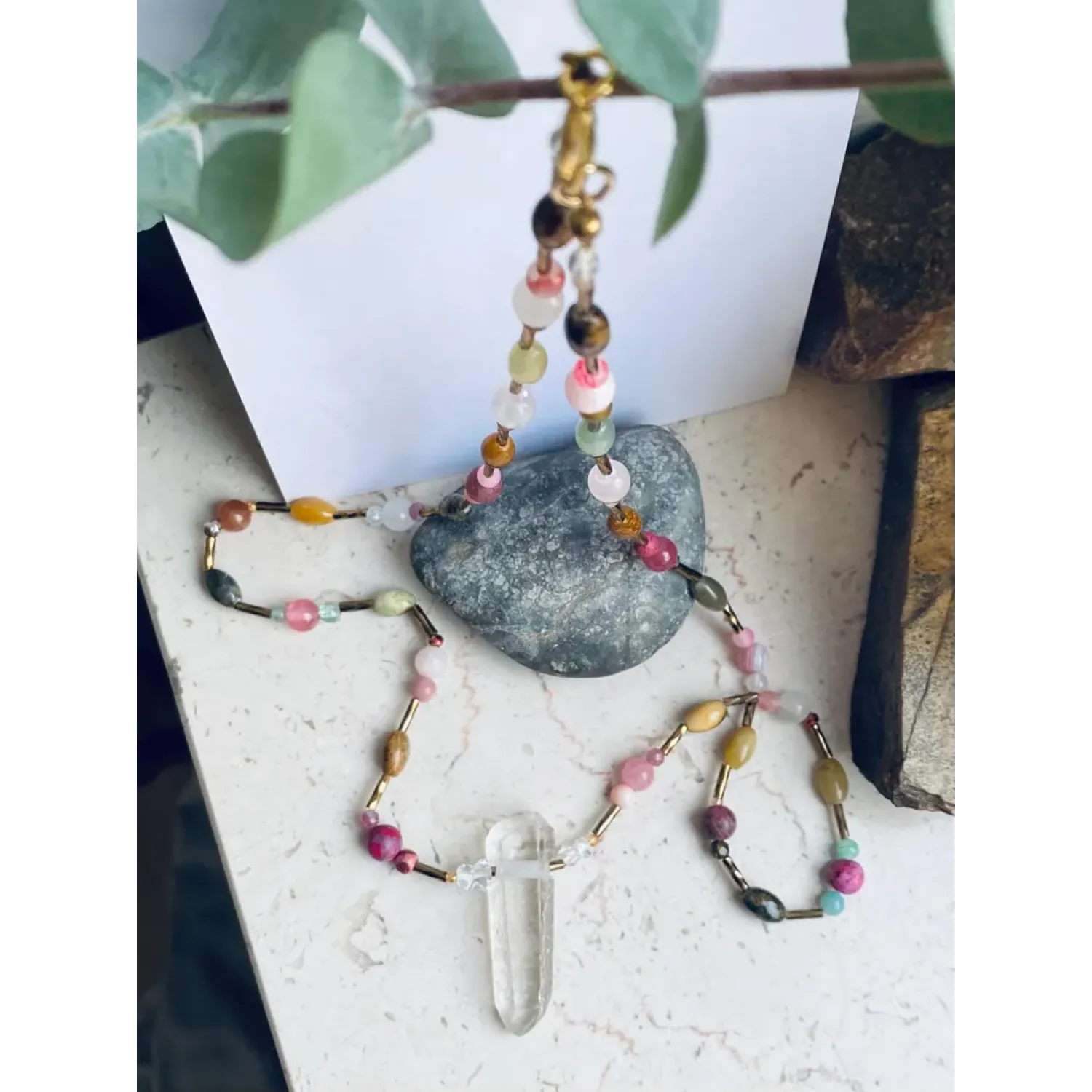 Edelstein Kette mit Bergkristall Spitze