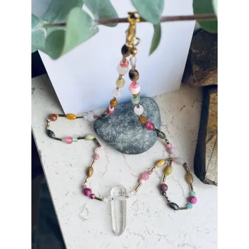 Edelstein Kette mit Bergkristall Spitze