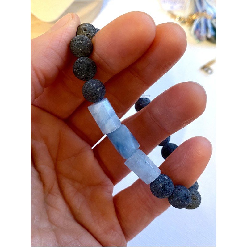 Aquamarin und Lava Armband