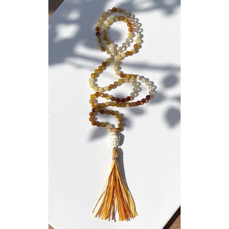 Mala aus Citrin, Orangen Calcit und Achat Perlen