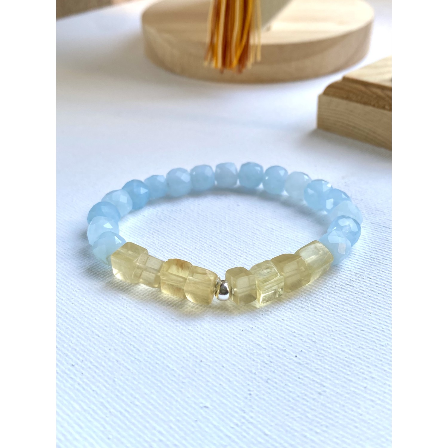 Armband Aquamarin Und Gelber Fluorit