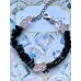 Armband aus Schörl (Schwarzer Turmalin), Onyx und geschliffenem Rosenquarz