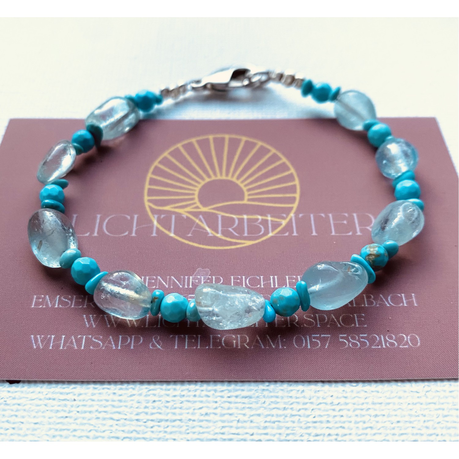 Hals Chakra Armband aus Türkis und Aquamarin