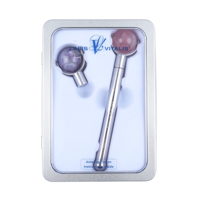 Lapis Vitalis® Chi-Massageroller-Set Amethyst / Rosenquarz