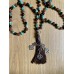 Mala aus Türkis, Schwarzem Turmalin und Rudraksha
