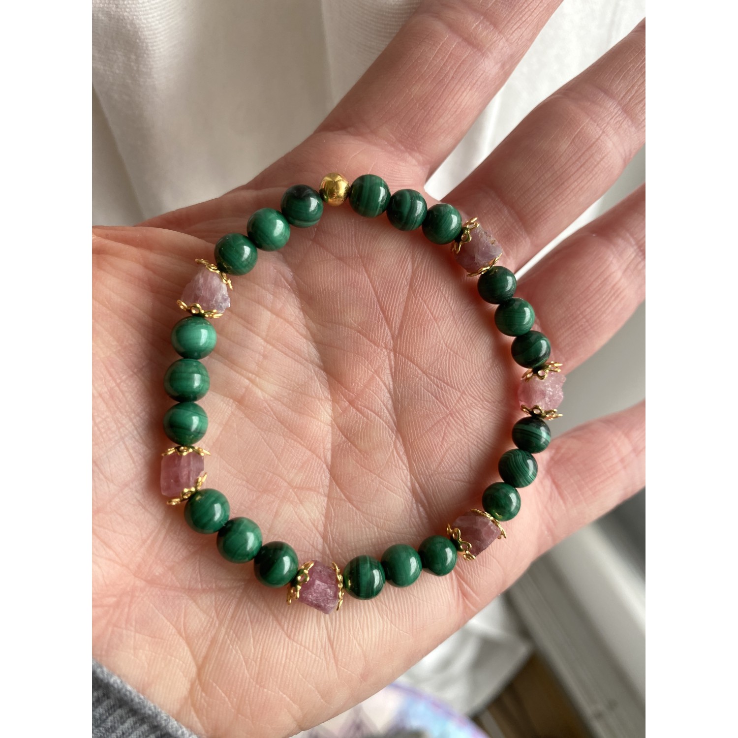 Malachit und roher Turmalin Armband