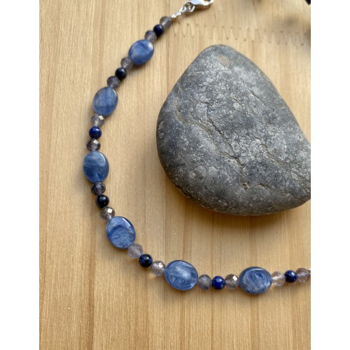 Disthen, Lapislazuli und Iolith Armband