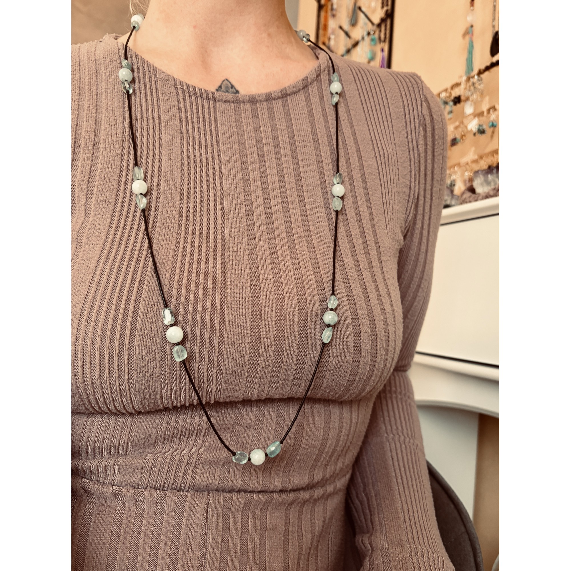 Lange Aquamarin Kette 20er Jahre Stil