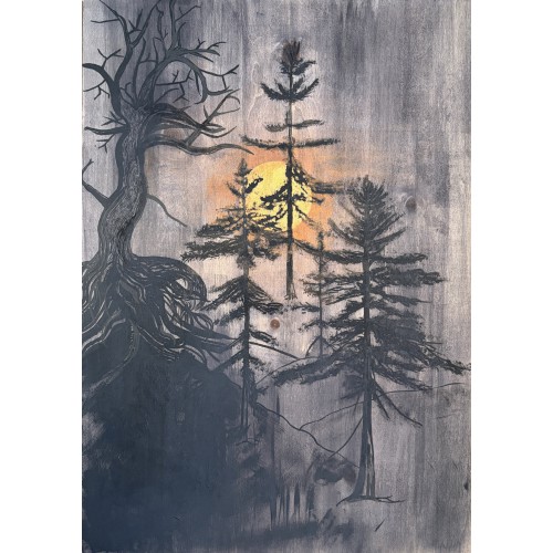 Eine Nacht im Wald · Gemälde auf Holz