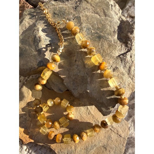 Solarplexus Chakra Kette • Gelber Fluorit und Tigerauge