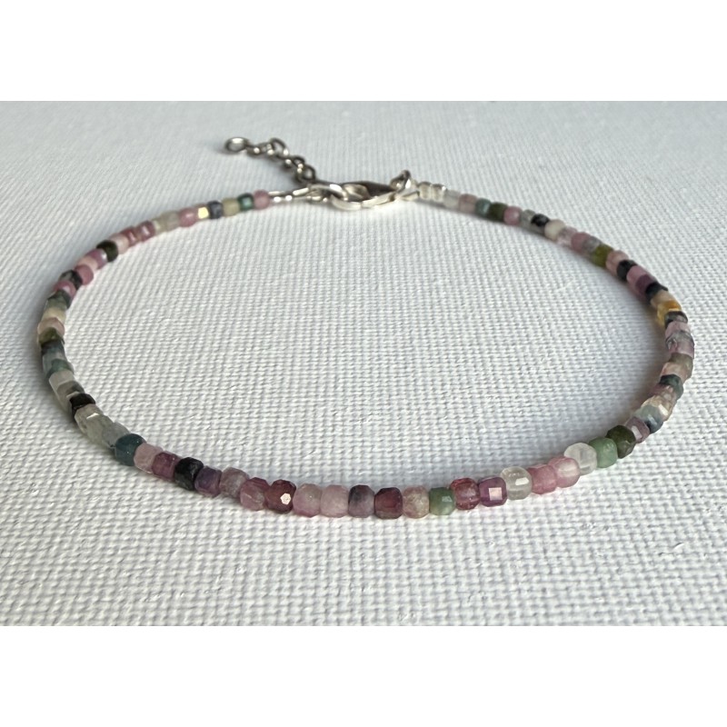 Ankle bracelet made of colorful tourmaline cubes