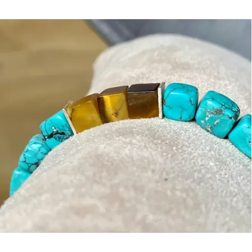Armband aus echtem Türkis und Tigerauge